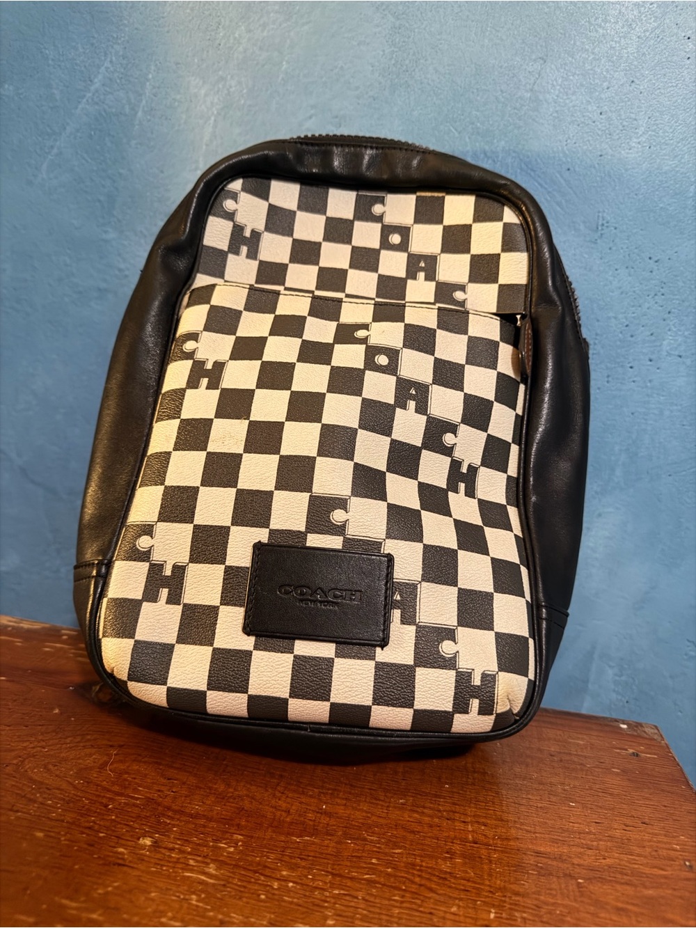 Coach Black & White Checkered Leather Belt Bag